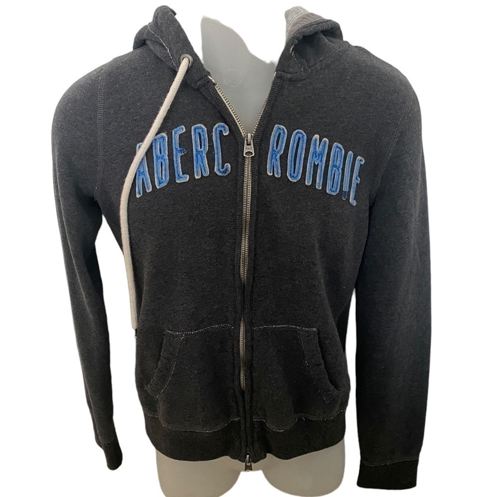 A&f Abercrombie & Fitch Gray & Blue Logo Hoodie Zippered Jacket Women